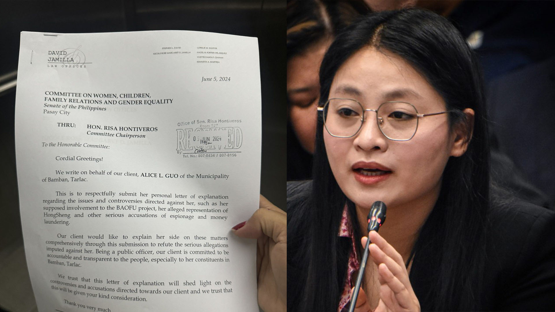 Bamban Mayor Alice Guo nagsumite ng personal letter sa Senate Committee